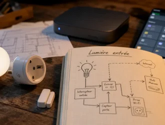 Débuter en domotique : ampoule connectée et capteur de porte sur établi