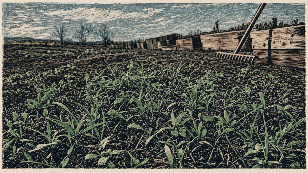 Engrais vert hiver : seigle et vesce couvrent le sol du potager