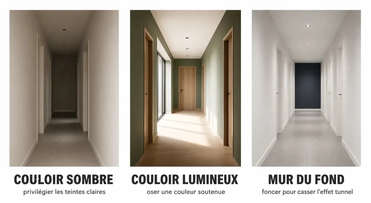 Couleur peinture pour couloir : trois ambiances de peinture pour un couloir selon la luminosité et la profondeur