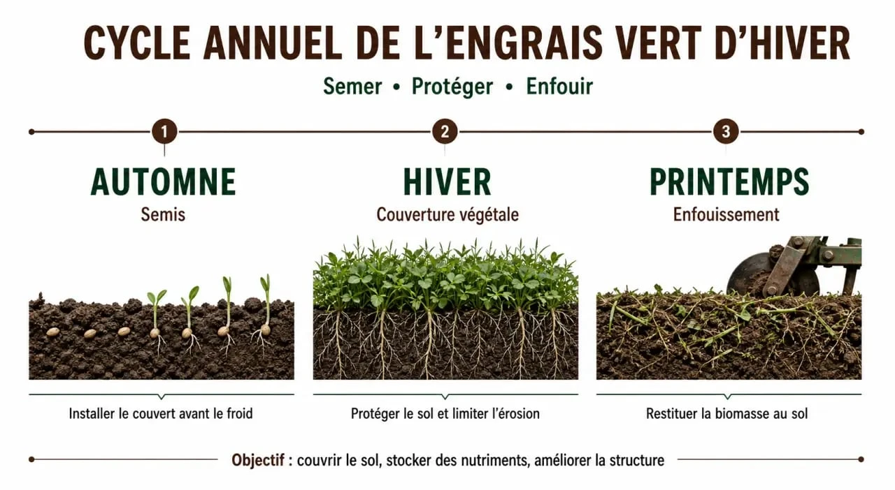 Cycle de vie et bénéfices de l'engrais vert d'hiver pour le potager