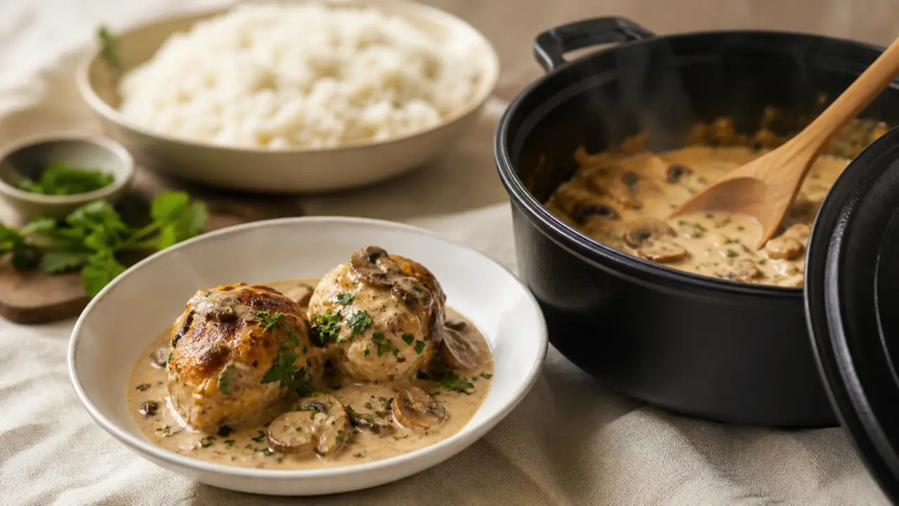 Recette paupiette de poulet à la crème et aux champignons, sauce onctueuse