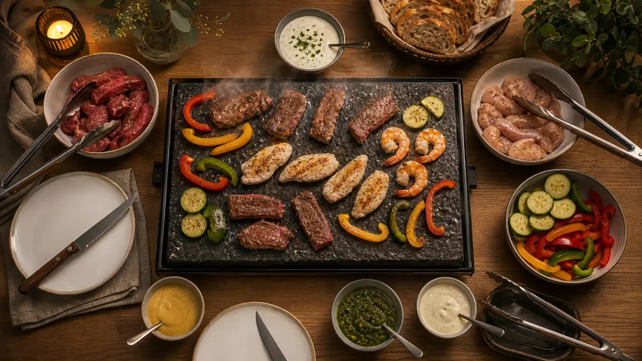 Recette pour pierrade maison : pierre fumante, viandes et sauces