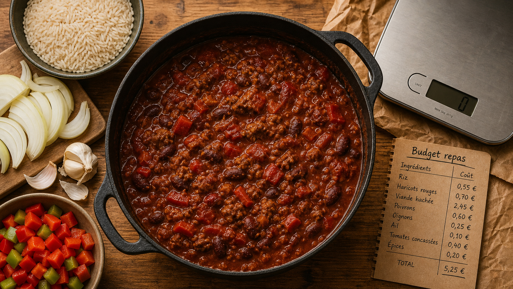 Repas pas cher pour 12 personnes : chili en cocotte et budget repas