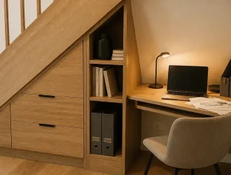 Aménager sous un escalier : bureau discret pour rangement et travail