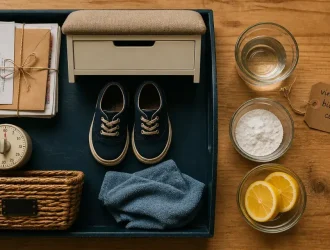 Astuces maison : entrée propre, désencombrement 2 minutes, plateau et minuteur