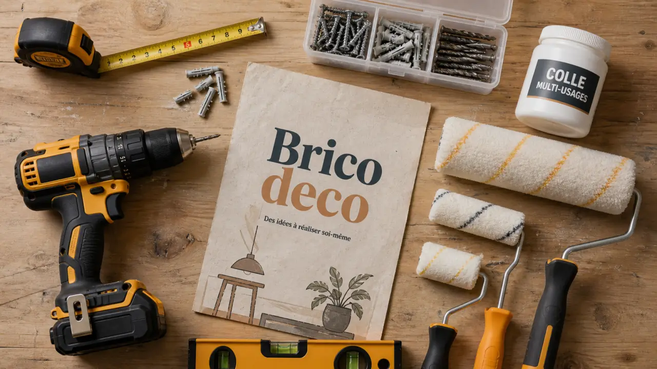 brico deco : outils de bricolage et rouleaux de peinture sur table