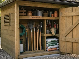 Cabane à outil de jardin en bois, métal ou résine, rangement d’outils
