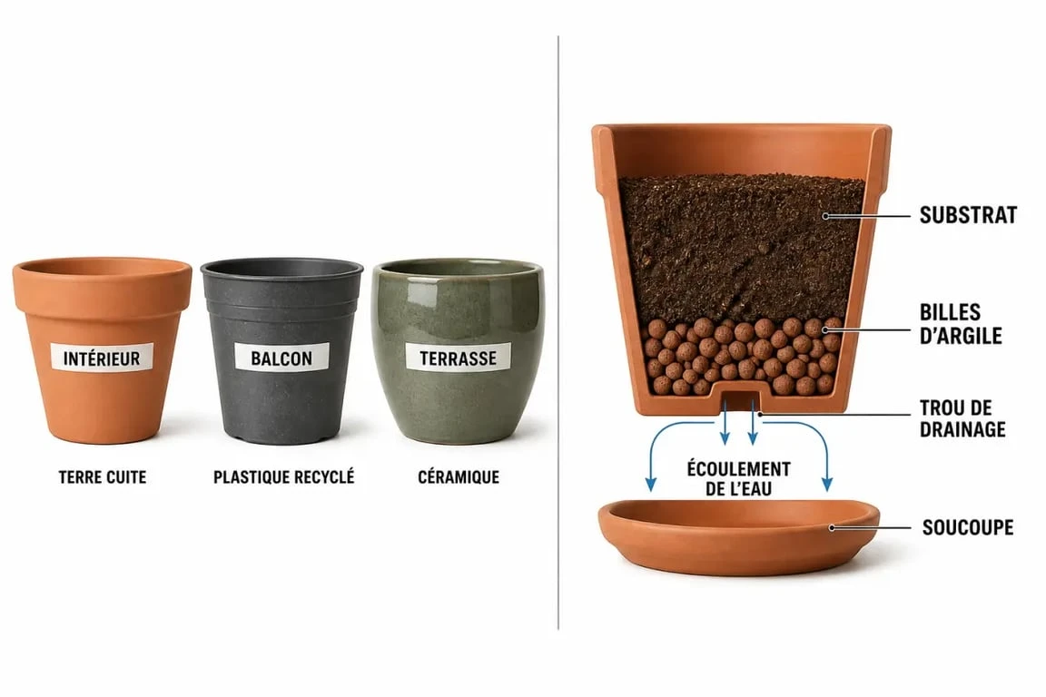 Pot pour jardiner : comparaison des matériaux et du drainage pour choisir le bon contenant