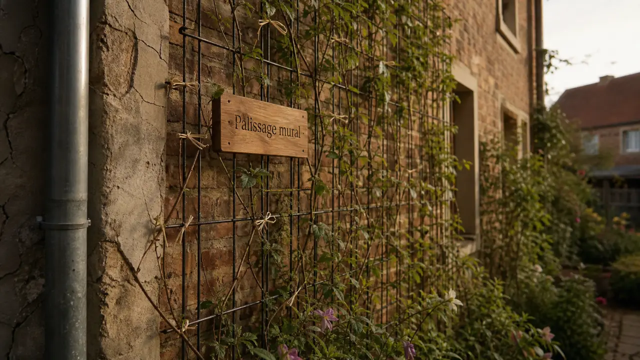 Faire grimper des plantes sur un mur : clématite sur treillis, façade ancienne sans abîmer le crépi
