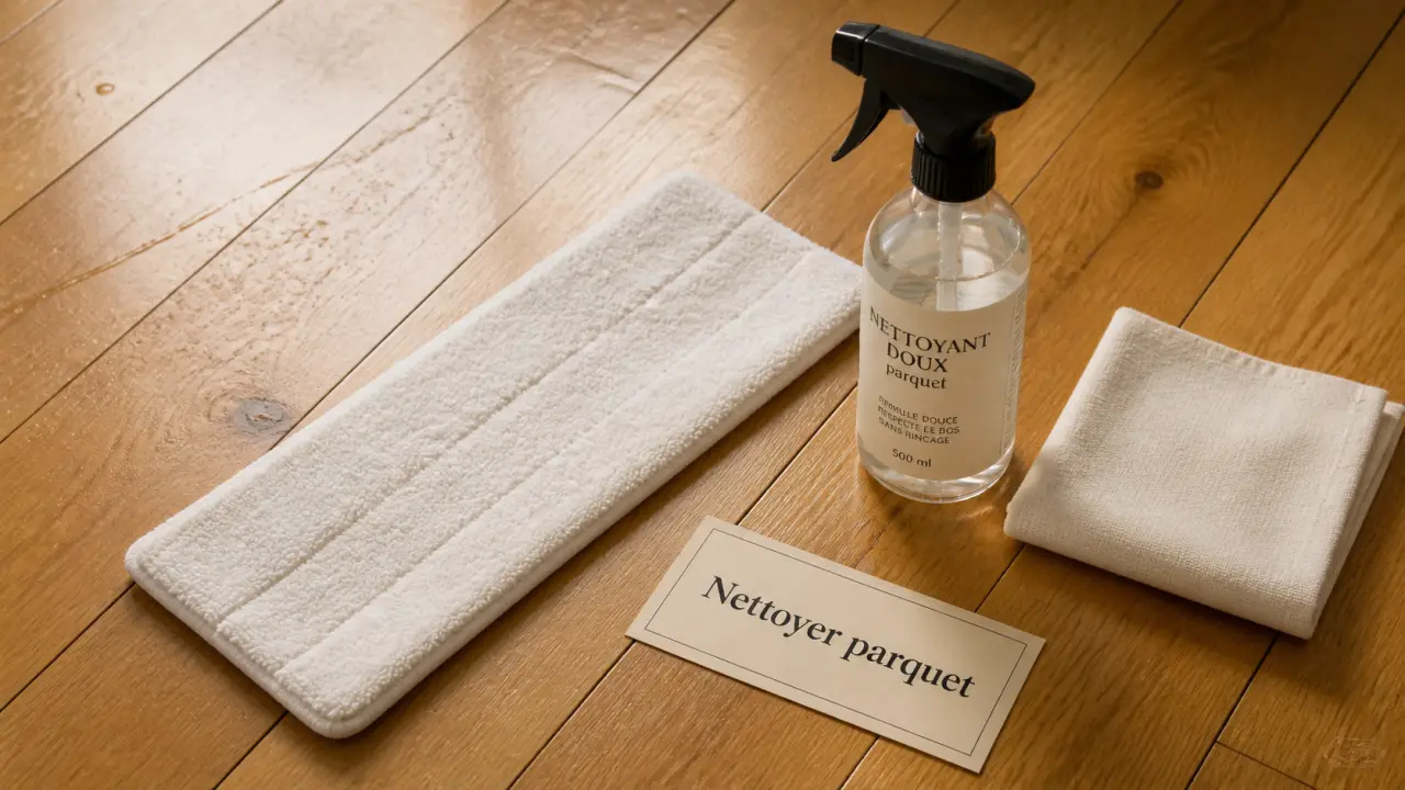Nettoyer du parquet : microfibre et nettoyant doux sur parquet vitrifié