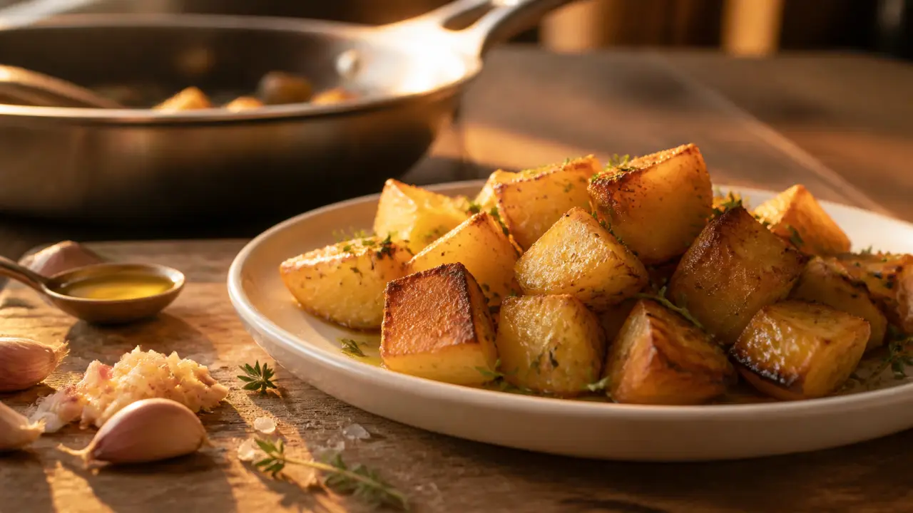 Pommes de terre sautées recette dorée, cœur fondant, thym et ail