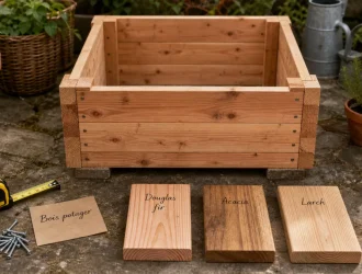 Quel bois pour un carré potager : douglas et acacia, planches bois et mètre ruban