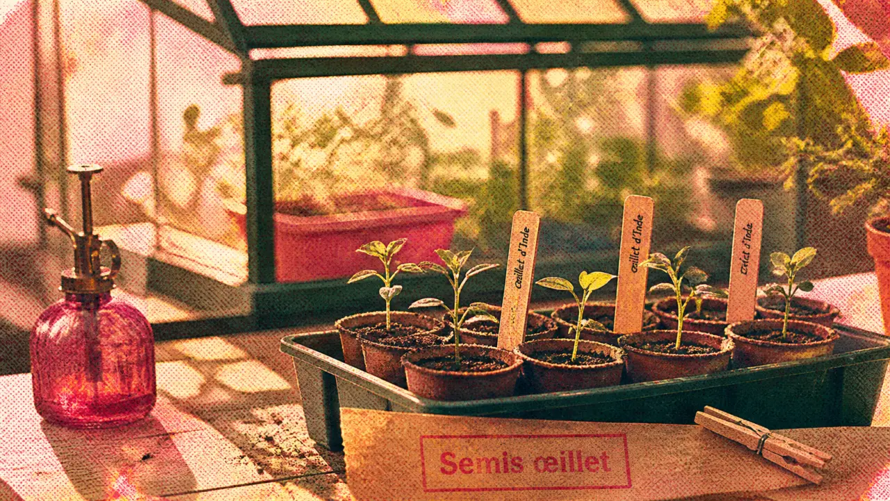 semis oeillet d inde en mini-serre, 18 à 25°C