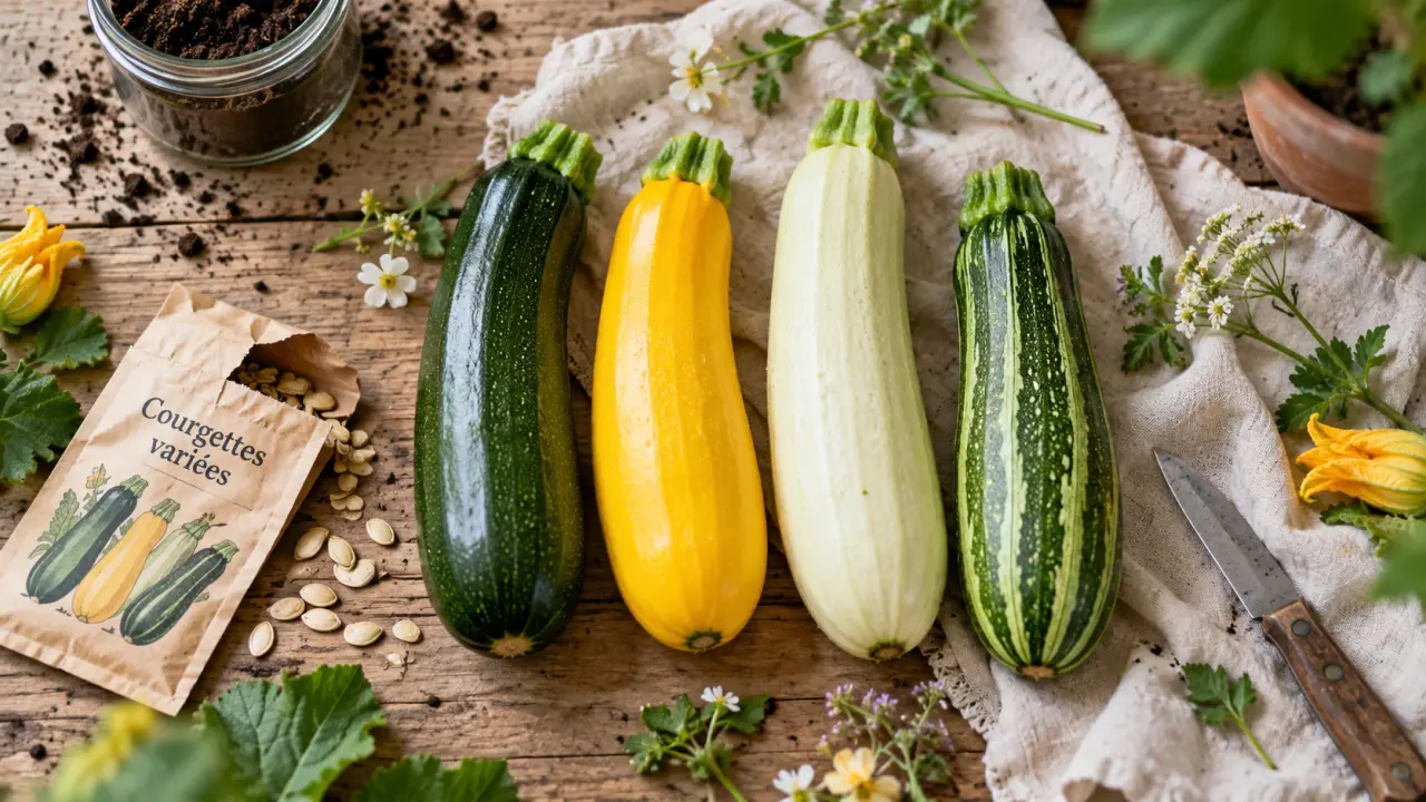 Sorte de courgette : variétés de courgettes sur une planche