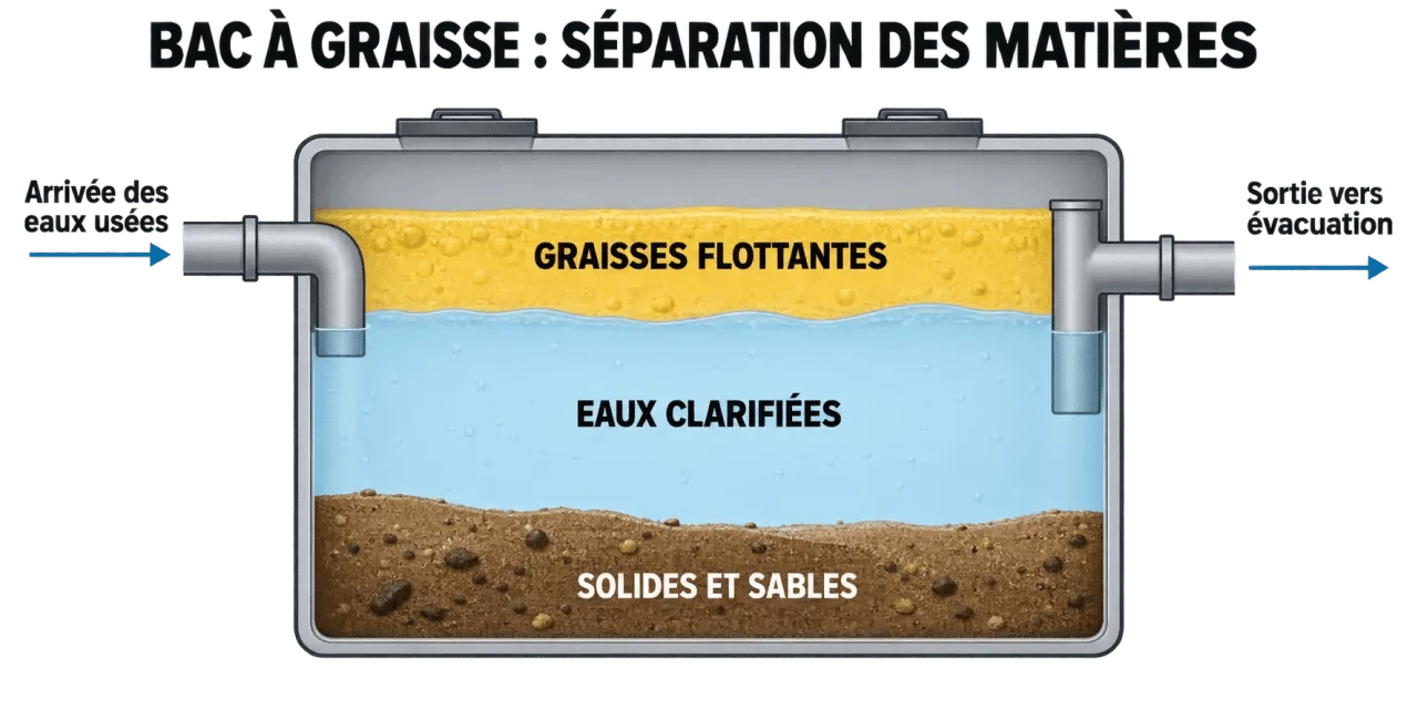 Schéma du fonctionnement d’un bac à graisse pour l’entretien bac à graisse maison individuelle