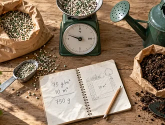 Engrais jardin potager : dosage sans surdoser, granules sur balance