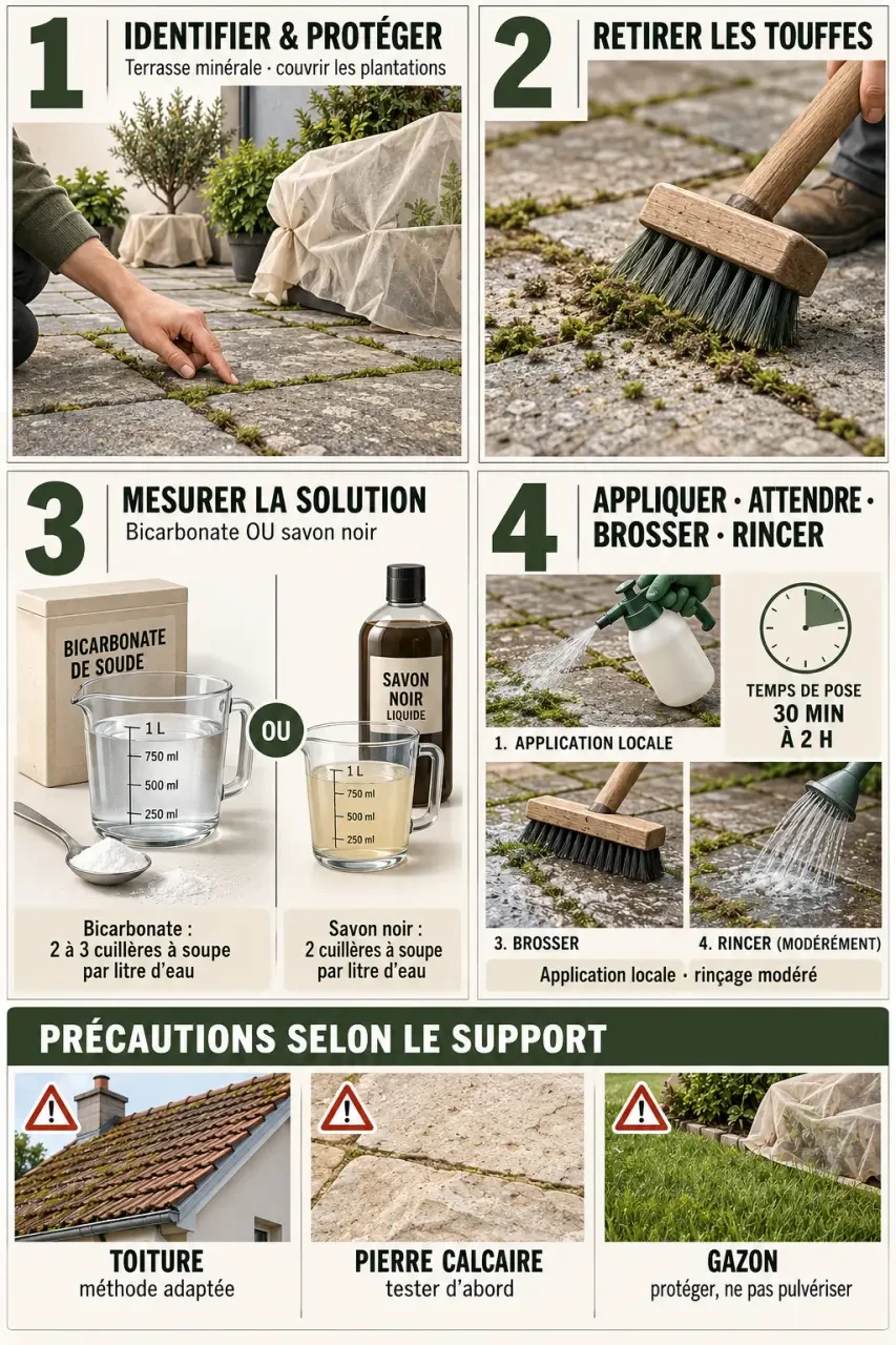 Anti mousse maison : étapes d’application sur une terrasse et précautions selon le support