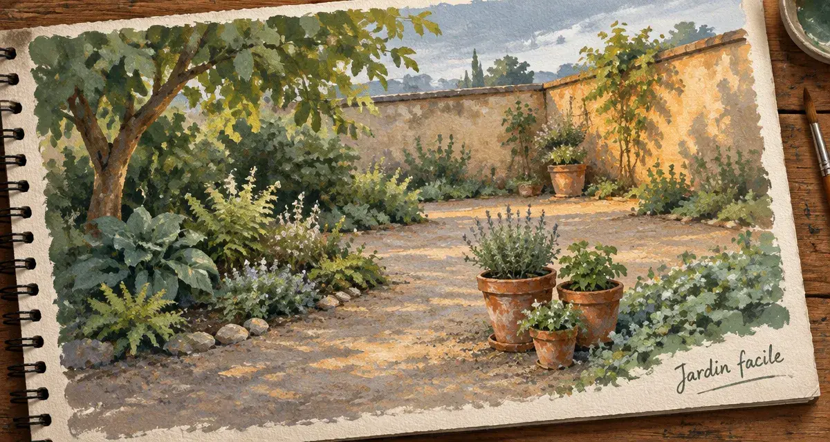 Jardiner facile : petite cour-jardin avec pots en terre et couvre-sol