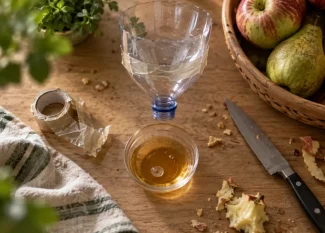 Piège à mouche naturel en cuisine, montage au vinaigre de cidre
