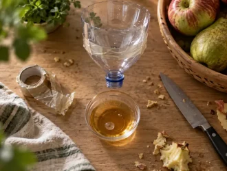 Piège à mouche naturel en cuisine, montage au vinaigre de cidre
