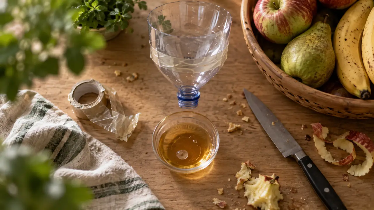 Piège à mouche naturel en cuisine, montage au vinaigre de cidre