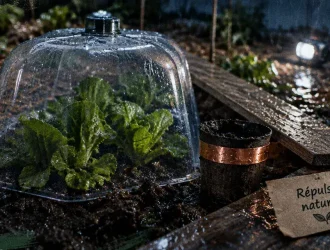 Répulsif limaces naturel : semis protégé par cloche transparente et ruban de cuivre